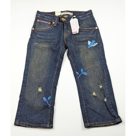 Vintage Y2K Levi's 504 Slouch Jeans Re-Issued Distressed Embroidery Size 7 New - Picture 1 of 11